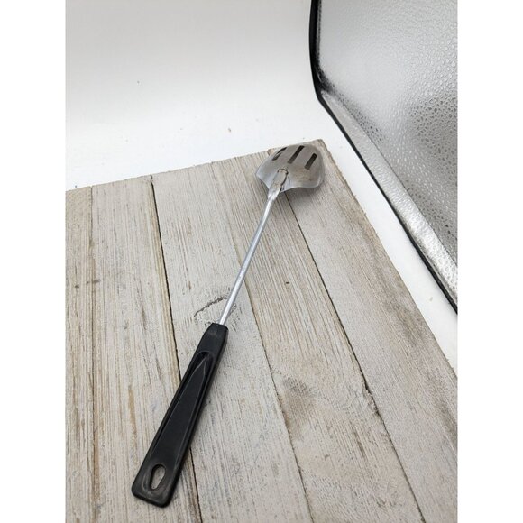 Vintage Ames 11" Slotted Serving Spoon #3 Black Handle Chrome Plated - Picture 4 of 10